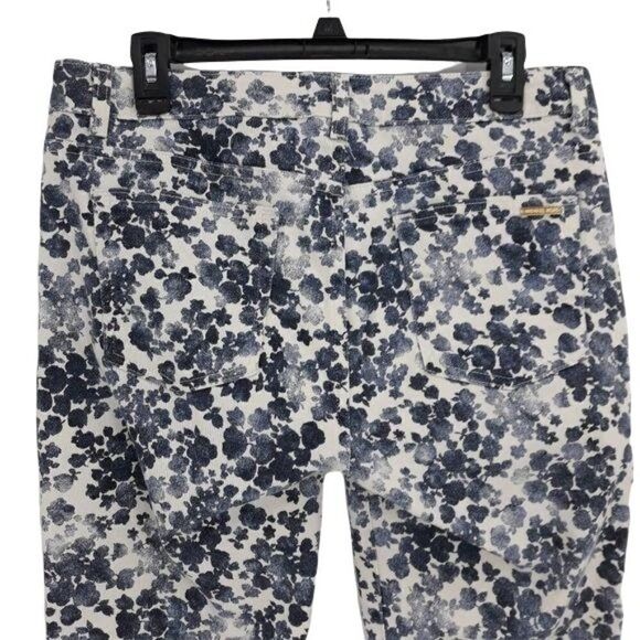 Michael Kors Izzy Skinny High Waisted Skinny‎ Crop Ankle Pants Blue Floral Sz 10 - Picture 9 of 13